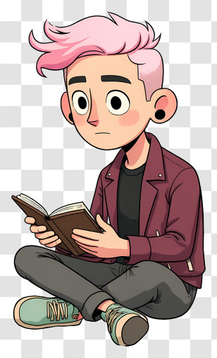 Lars Barriga - Young Reader With Pink Hair Transparent PNG