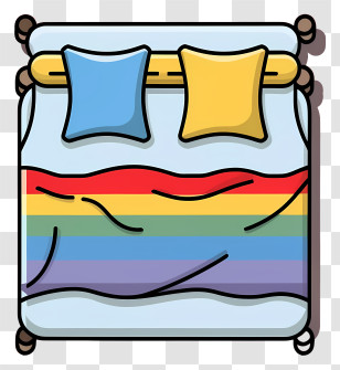 Bed - Bed With Rainbow Blanket And Pillows Transparent PNG