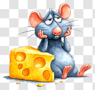 Tempting Cheese And Rat - Cartoon Blue Rat With Cheese Transparent PNG