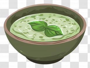 Green Raita - Green Sauce In A Bowl With Basil Leaves Transparent PNG