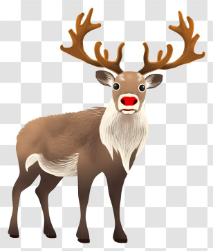 Reindeer - Cartoon Reindeer With Red Nose For Christmas Transparent PNG