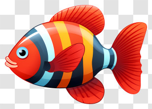 Colorful Fish - Playful Striped Cartoon Fish In Bright Colors Transparent PNG