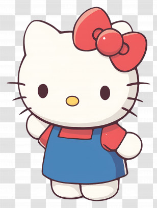 Hello Kitty - Cute Character With Red Bow And Blue Overalls Transparent PNG