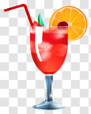 Red Drink - Red Cocktail With Orange Slice And Straw Transparent PNG