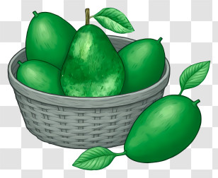 Avocado In Woven Basket - Green Fruits In Gray Basket Transparent PNG