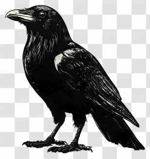 Raven Gothic - Black Raven Illustration In Detailed Style Transparent PNG