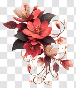 Pink Cascade Bouquet - Red And Pink Floral Arrangement With Leaves Transparent PNG