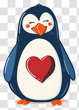 Cartoon Penguin - Smiling Cartoon Penguin With Heart Transparent PNG
