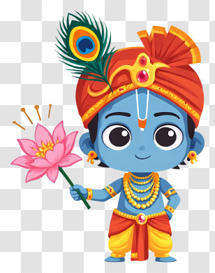 Krishna - Blue Cartoon Character With Peacock Feather Transparent PNG