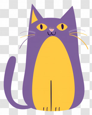 Cartoon Cat - Purple And Yellow Cartoon Cat Illustration Transparent PNG