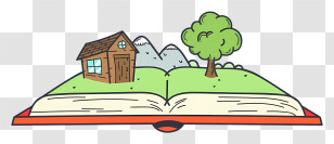 Book - Open Book With House And Tree Illustration Transparent PNG