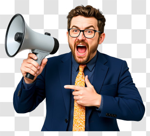Businessman Shouting With Megaphone - Man Shouting With Megaphone Transparent PNG