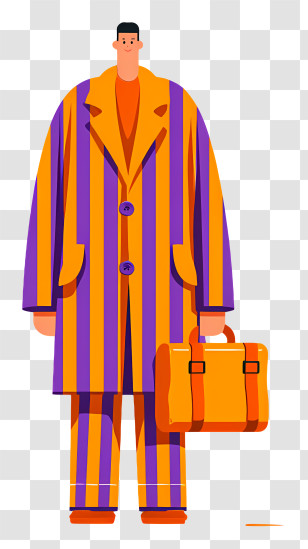 Man In Oversized Coat - Man In Striped Suit With Bag Transparent PNG
