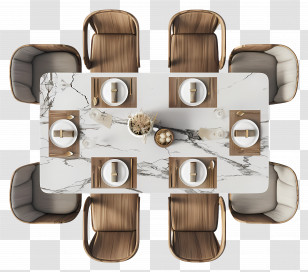 Modern Dining Table Top View - Modern Dining Table Set With Marble Top Transparent PNG