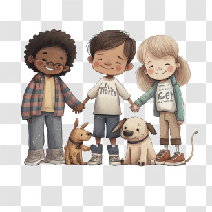 Friendship
 - Three Children With Dogs Transparent PNG