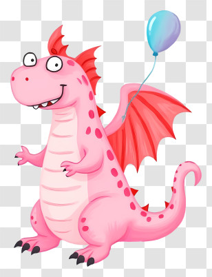 Dinosaur Dragon With Wings - Happy Pink Dragon With A Balloon Transparent PNG