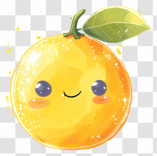 Cartoon Lemon - Kawaii Orange With Leaf And Smiling Face Transparent PNG