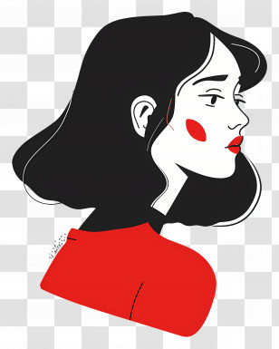 Woman In Red - Stylized Woman Illustration With Red Cheeks Transparent PNG