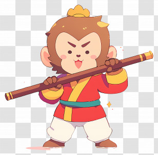Monkey King - Playful Monkey King With Staff Transparent PNG