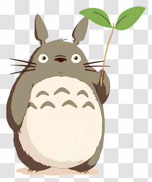 My Neighbor Totoro - Friendly Cartoon Creature Holding Leaf Transparent PNG