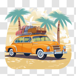 Retro Car
 - Retro Car With Luggage Under Palm Trees Transparent PNG