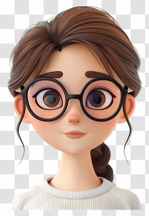 Cartoon Woman Face - Animated Young Woman With Glasses Transparent PNG