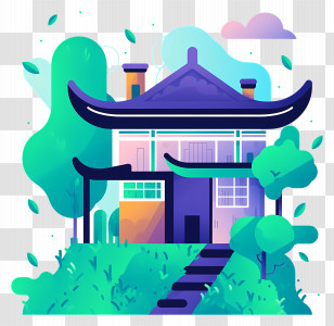 Chinese Building - Colorful Doodle House Transparent PNG