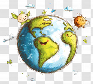 Happy Earth - Animated Earth Globe With Happy Characters Transparent PNG