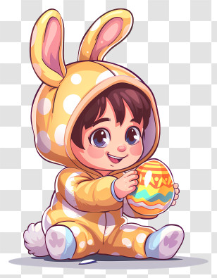 Kid - Cute Baby In Yellow Bunny Costume Holding An Easter Egg Transparent PNG