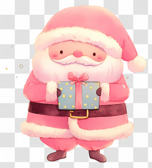 Pink Santa Claus - Santa In Pink Attire Giving Present Transparent PNG