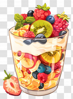 Healthy Breakfast - Colorful Fruit Salad In A Glass Transparent PNG