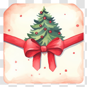 Christmas Tree - Christmas Card With Tree And Ribbon Transparent PNG