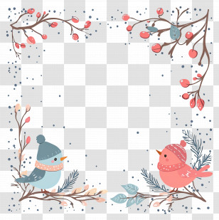Winter Frame - Cute Birds And Branches Frame Transparent PNG