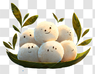 Cartoon Idli - Smiling White Rice Dumplings In Leaf Bowl Transparent PNG