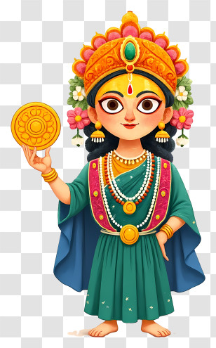 Goddess Subhadra - Full-Body Festival Goddess Holding Coin Illustration Transparent PNG