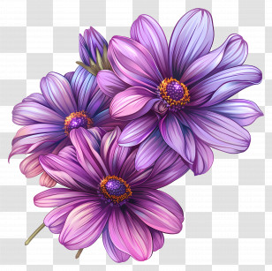 Purple Daisies - Cluster Of Purple Daisy Flowers Transparent PNG