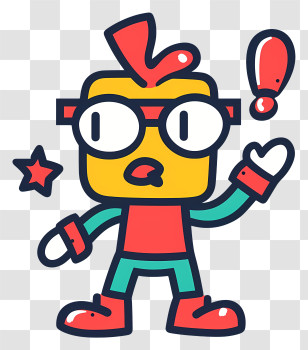 Cute Art - Surprised Cartoon Character With Glasses Transparent PNG