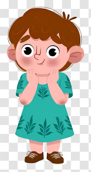Cartoon Student - Cute Cartoon Child In Green Dress Transparent PNG