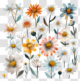 Daisy Flower - Artistic Mix Of Vibrant Flowers Transparent PNG