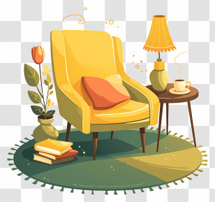 Contemporary Furniture Arrangement - Cozy Reading Corner With Chair, Lamp, And Books Transparent PNG