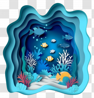 Underwater Scene - 3D Underwater Papercraft With Marine Animals Transparent PNG