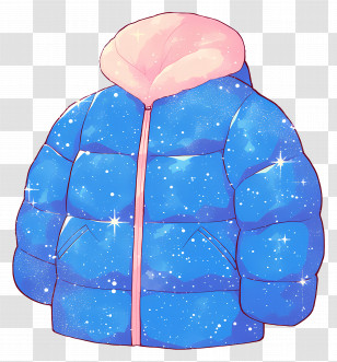 Winter Coat - Blue Puffer Jacket With Starry Design Illustration Transparent PNG