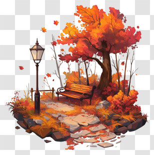 Autumn Park - Autumn Park With Bench Transparent PNG
