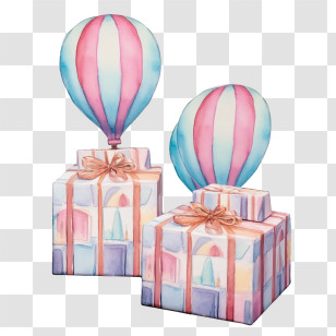Gift Boxes - Gift Boxes Decorated With Pastel Hot Air Balloon Transparent PNG