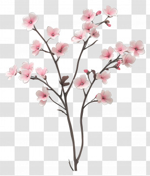Cherry Blossom Flowers - Pink Cherry Blossom Branch Transparent PNG