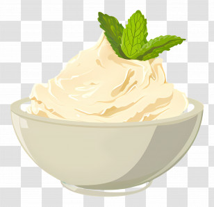Soft Cream Cheese - Creamy Ice Cream Bowl With Mint Leaf Transparent PNG