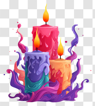 Candle Painting - Melting Colorful Candles With Vibrant Wax Flames Transparent PNG