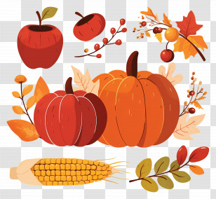 Thanksgiving Pumpkins - Autumn Harvest With Pumpkins And Leaves Transparent PNG