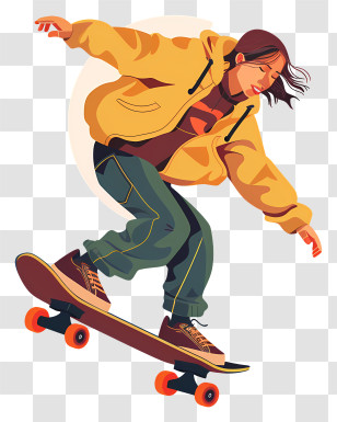 Teenager Riding Skateboard - Dynamic Skateboarder Dressed In Yellow Jacket Transparent PNG