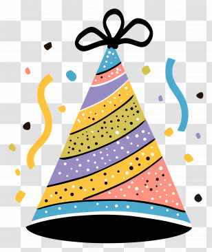 Birthday Hat - Striped Colorful Party Hat With Confetti Transparent PNG